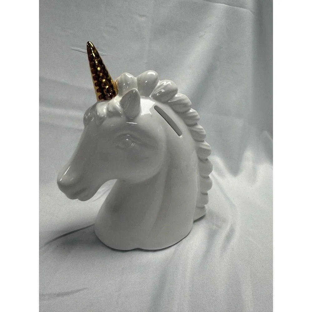 White Ceramic Unicorn Piggy Bank With A Gold Horn‎ 7